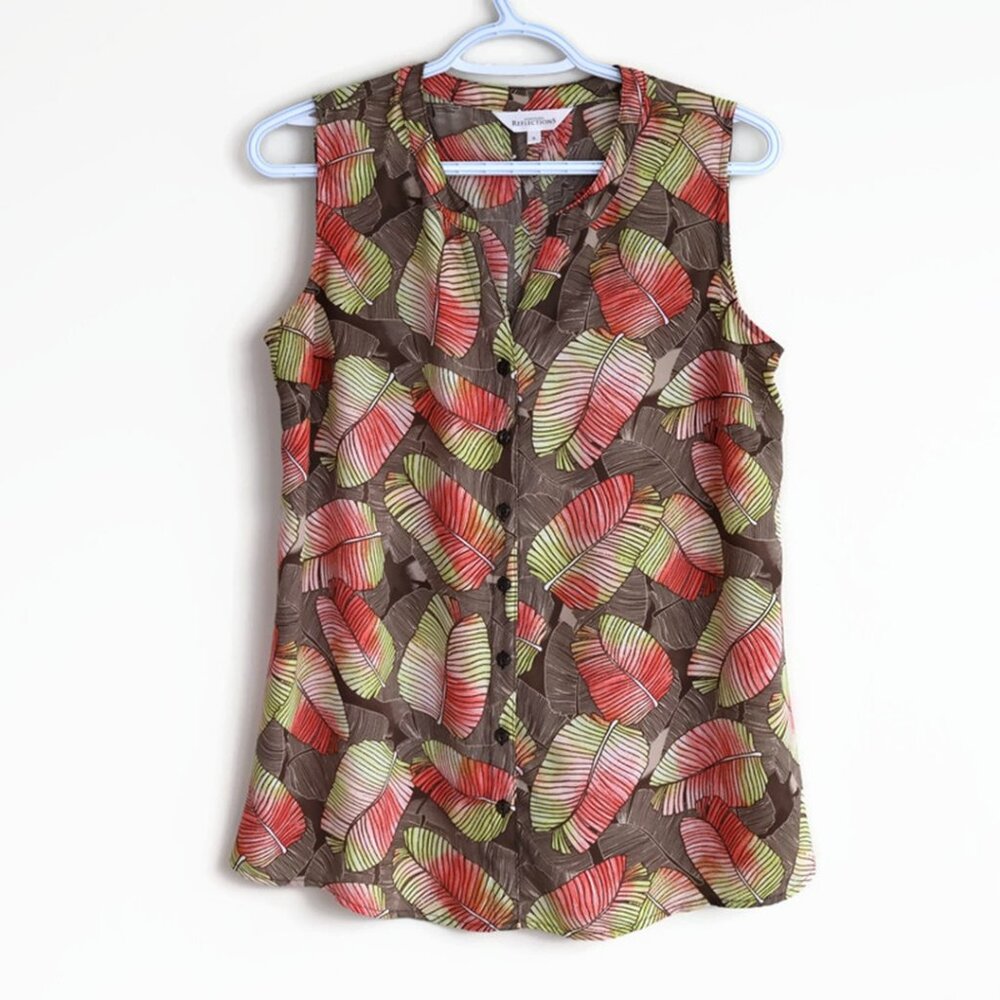 Tropical Print Blouse - Northern Reflections Sleeveless Top - Size S
